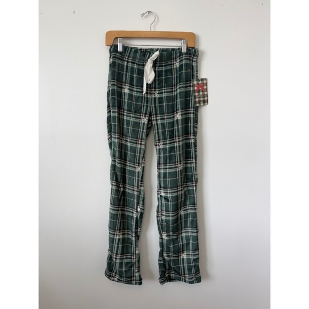 Women's Blink Green Plaid Flannel Pajamas with Bows – Size Small‎ – NWT